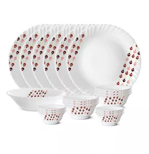 Larah by Borosil Opal Glass Utsav Berry Bliss Dinner Set 35 Pcs-(Microwave Safe)