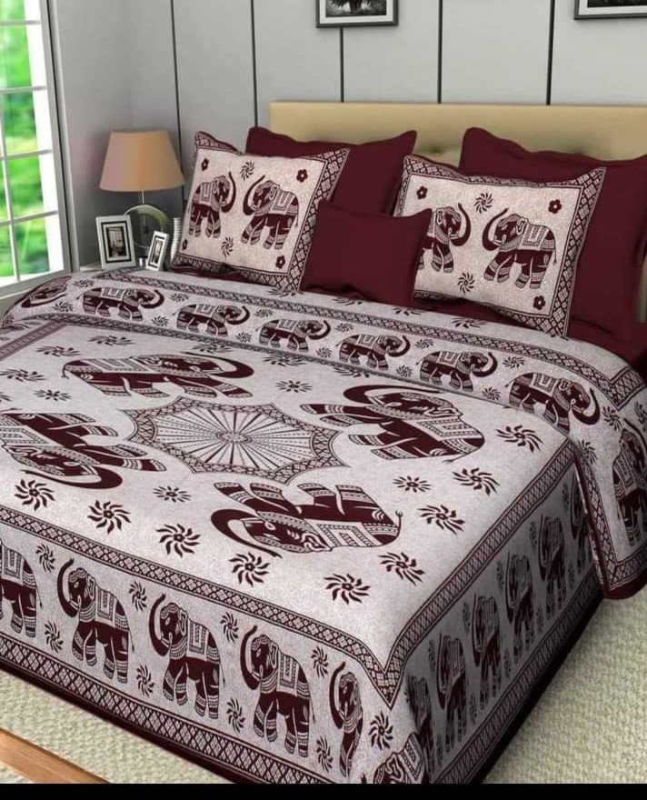 Sanganeri Mart Jaipuri Prints Cotton Bed sheet For Double Bed With Two Pillow Cover Size 85 x 95 Inch