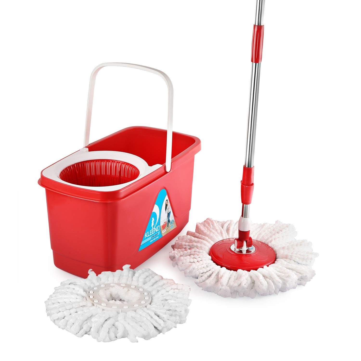 Cello Easy Clean 360 Degree Plastic Bucket Spin Mop with 2-Refill (Red) Mop Set  (Red)