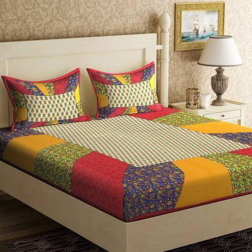 Sanganeri Mart Jaipuri Prints Cotton Bed sheet For Double Bed With Two Pillow Cover Size 85 x 95 Inch