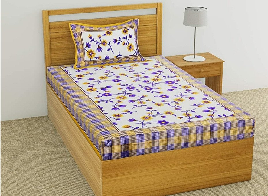 Sanganeri Mart Jaipuri Prints Cotton Bed sheet For Single Bed / Diwan Bed Sheet With One Pillow Cover Size 60 x 90 Inch