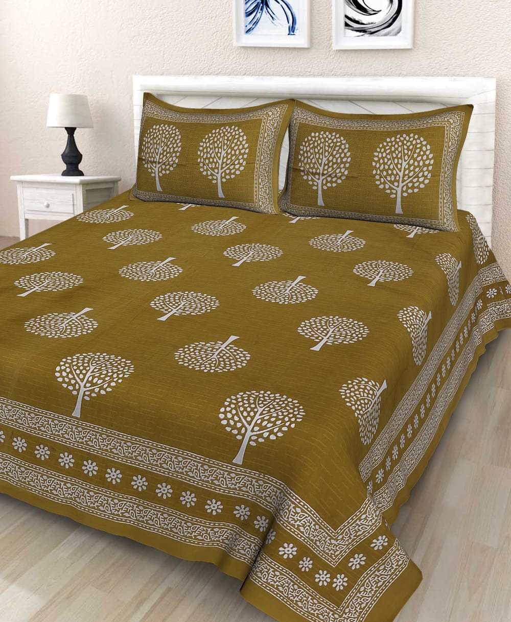 Sanganeri Mart Jaipuri Prints Cotton Bed sheet For Double Bed With Two Pillow Cover Size 85 x 95 Inch