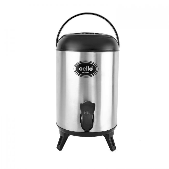 Cello Jaguar Stainless Steel Double Walled Water Jug & Dispensers, Black (Hot and Cold,Horeca Steel) 8000 ml