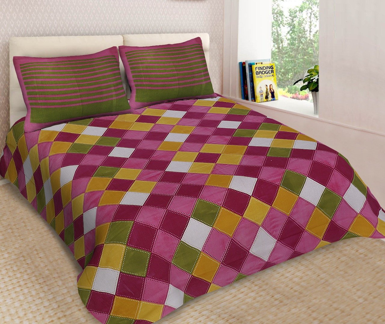 Sanganeri Mart Jaipuri Prints Cotton Bed sheet For Double Bed With Two Pillow Cover Size 85 x 95 Inch