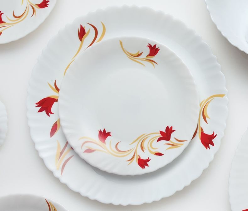 Larah By Borosil Red Lily Dinner Set 19 pc