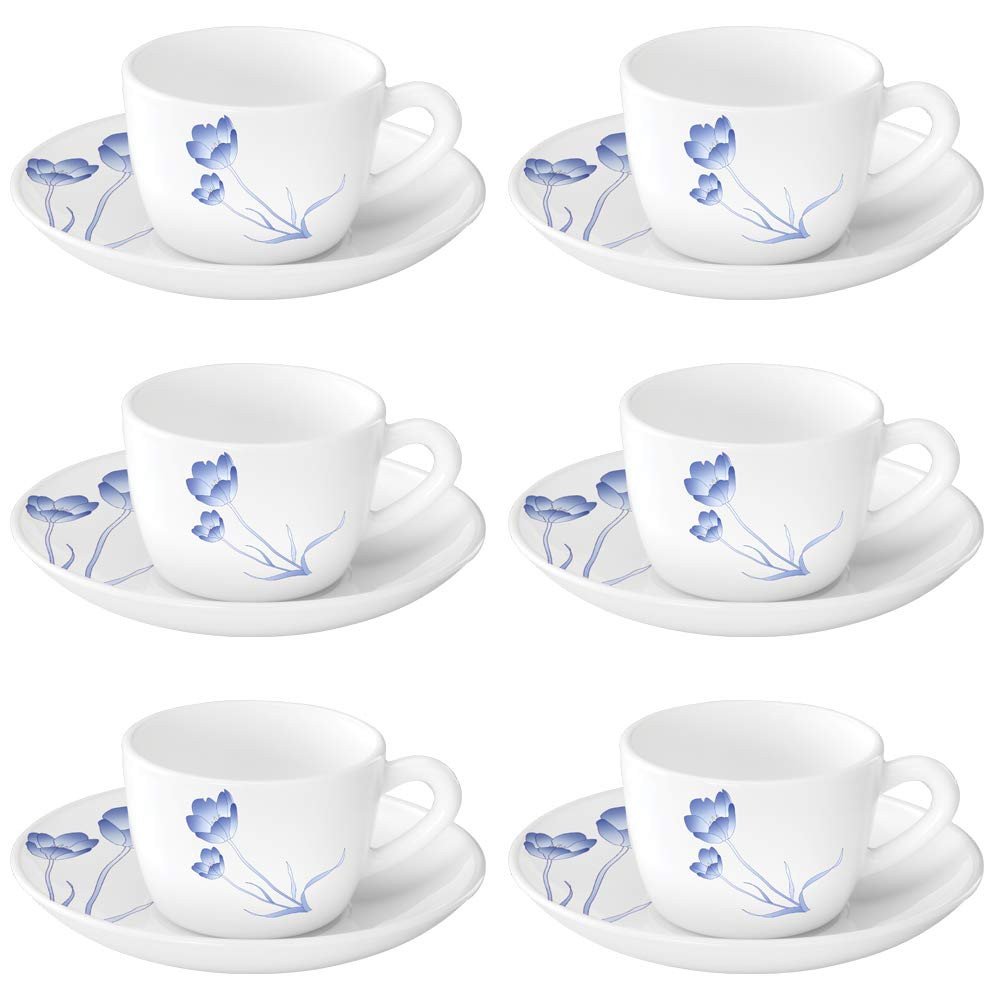 Larah By Borosil - Tulip Cup and Saucer Set, 145ml, 12-Pieces, White