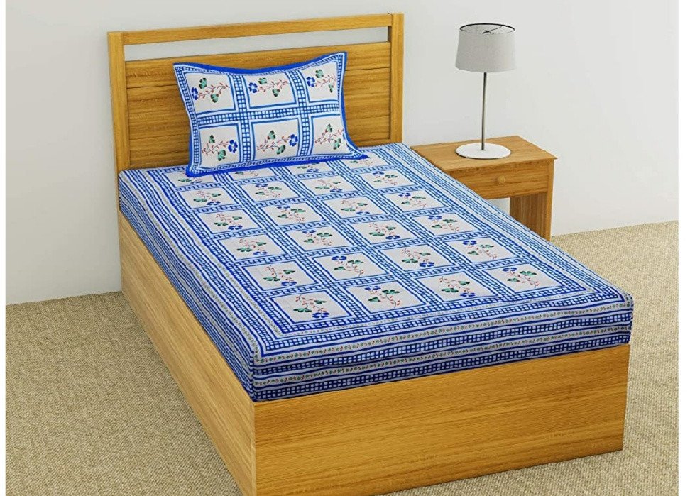 Sanganeri Mart Jaipuri Prints Cotton Bed sheet For Single Bed / Diwan Bed Sheet With One Pillow Cover Size 60 x 90 Inch