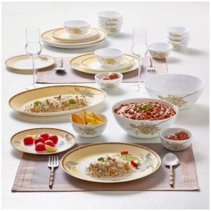 Borosil Pack of 27 Opal Glass Kohinoor Yellow Sapphire Dinner Set-(Microwave Safe)