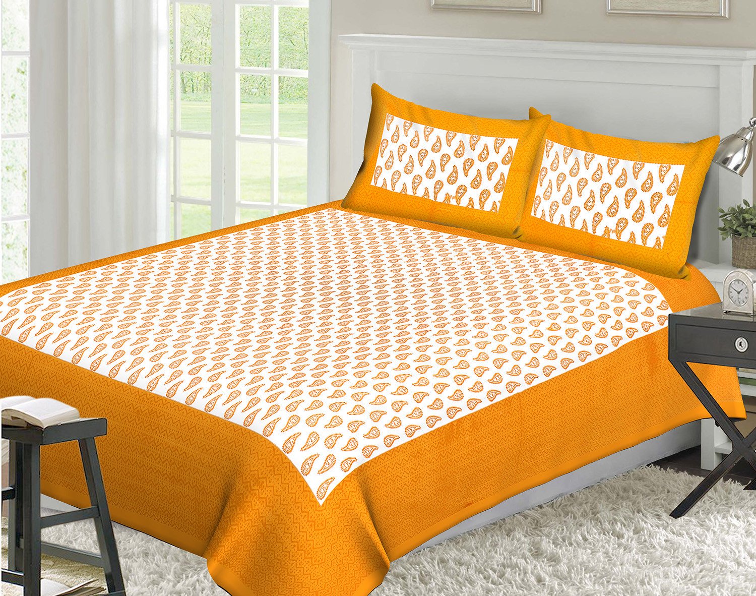 Sanganeri Mart Jaipuri Prints Cotton Bed sheet For Double Bed With Two Pillow Cover Size 85 x 95 Inch