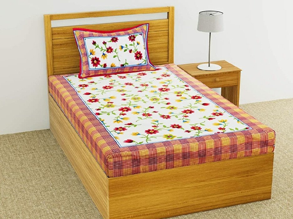 Sanganeri Mart Jaipuri Prints Cotton Bed sheet For Single Bed / Diwan Bed Sheet With One Pillow Cover Size 60 x 90 Inch