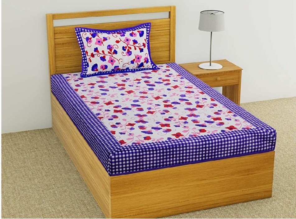 Sanganeri Mart Jaipuri Prints Cotton Bed sheet For Single Bed / Diwan Bed Sheet With One Pillow Cover Size 60 x 90 Inch