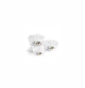 Cello Opal Ware Royale Mixing Bowls with Lids -3, Cherry Tomato, White