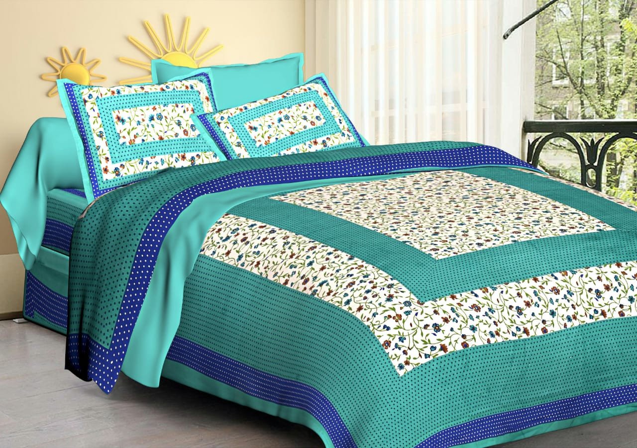 Jaipuri Prints Cotton Bed sheet For Double Bed With Two Pillow Cover Size 85 x 95 Inch