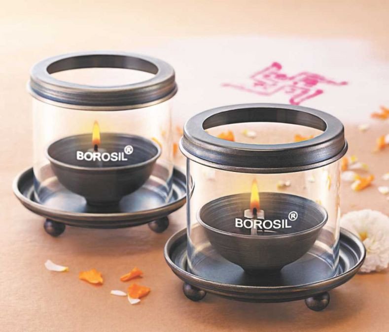 Borosil Decorative Antique Diya Lights (Small, Set of 2)