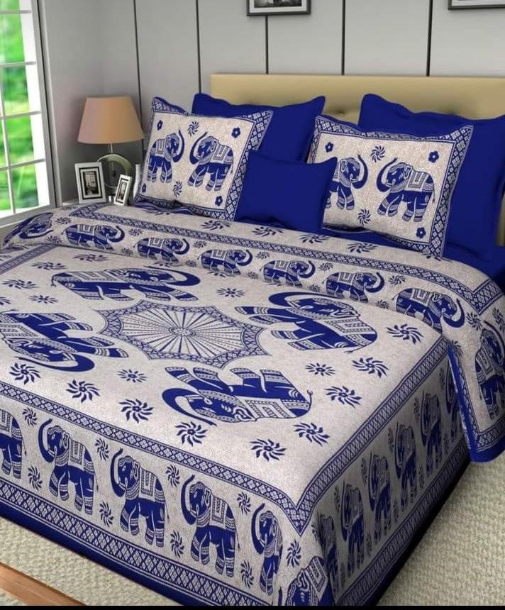 Sanganeri Mart Jaipuri Prints Cotton Bed sheet For Double Bed With Two Pillow Cover Size 85 x 95 Inch