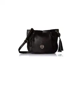 Lino Perros Women's Artificial Leather Sling bag (Black)