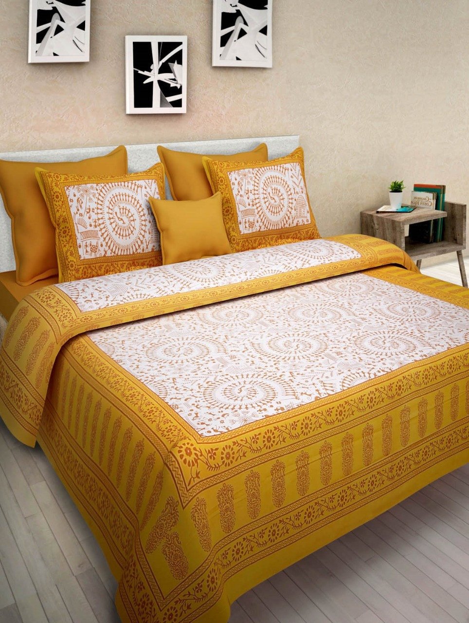 Jaipuri Prints Cotton Bed sheet For Double Bed With Two Pillow Cover Size 85 x 95 Inch