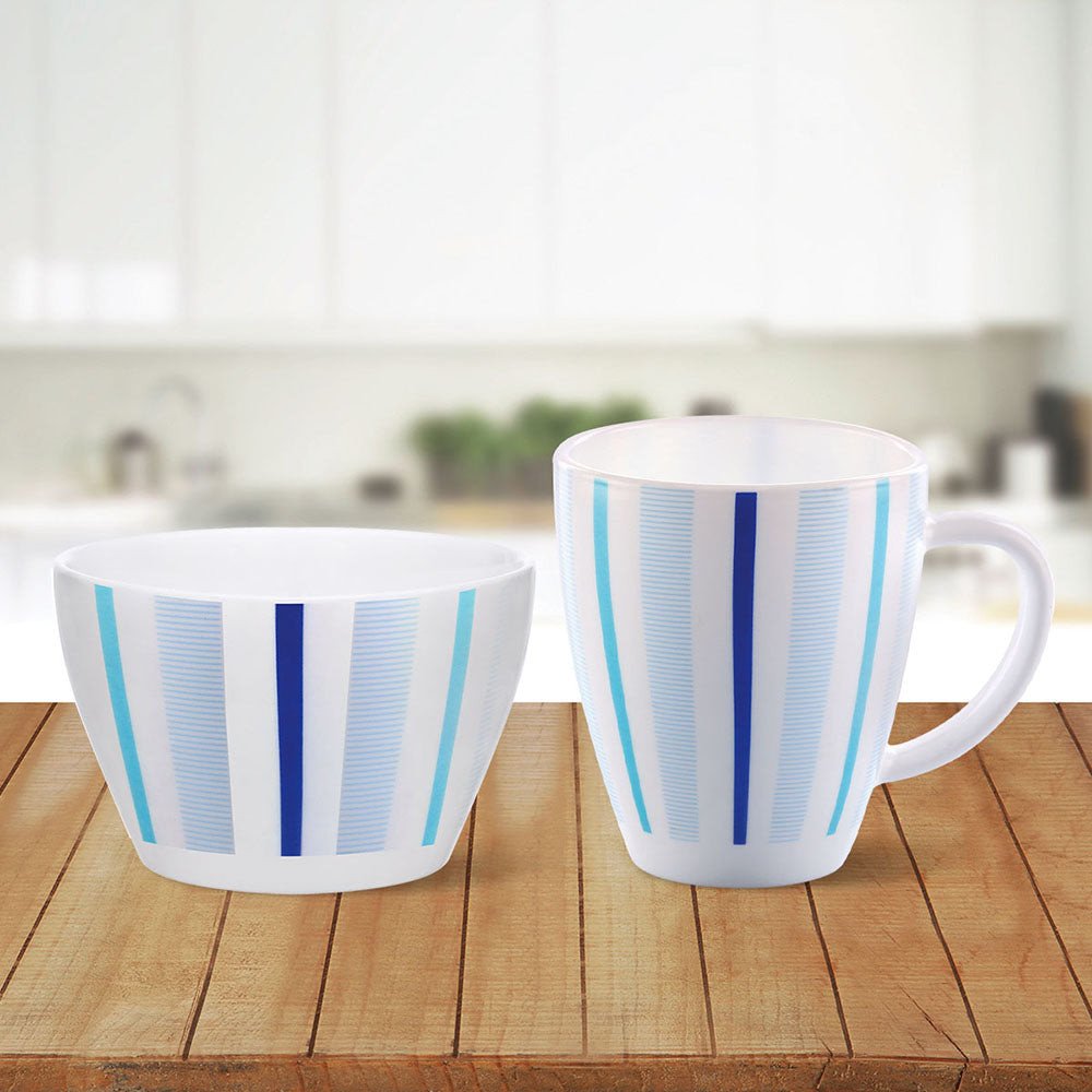 Larah By Borosil Blue Strip Breakfast Set