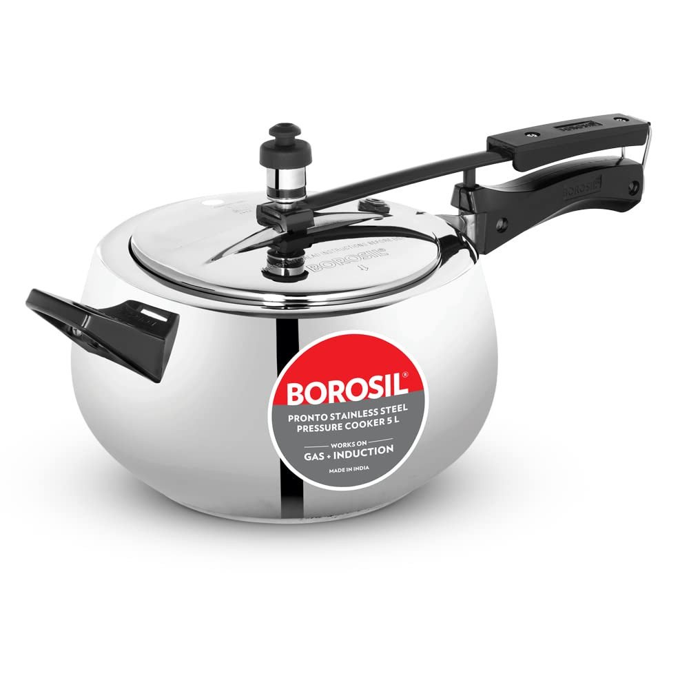 Borosil Pronto Induction Base Stainless Steel Pressure Cooker 5L