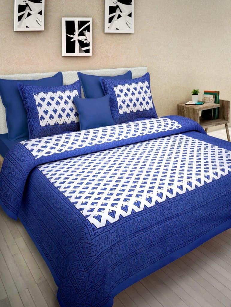 Sanganeri Mart Jaipuri Prints Cotton Bed sheet For Double Bed With Two Pillow Cover Size 85 x 95 Inch