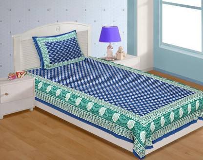 Sanganeri Mart Jaipuri Prints Cotton Bed sheet For Single Bed / Diwan Bed Sheet With One Pillow Cover Size 60 x 90 Inch