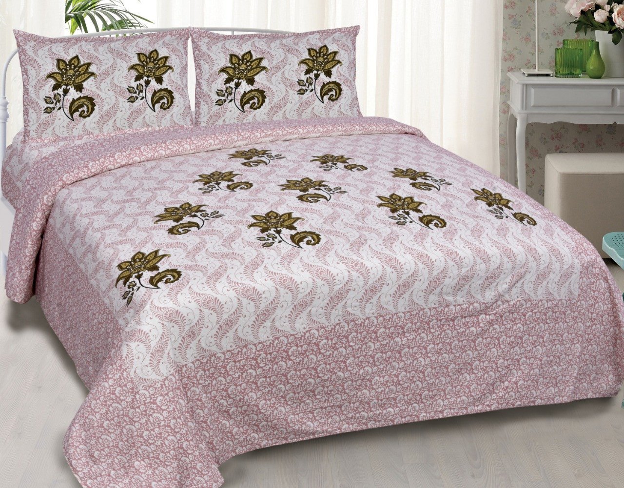 Sanganeri Mart Jaipuri Prints Cotton Bed sheet For Double Bed With Two Pillow Cover Size 85 x 95 Inch