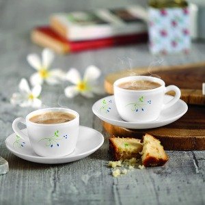 Cello Opalware Queen Cup and Saucer Set - 12pcs, Tropical Lagoon (White)
