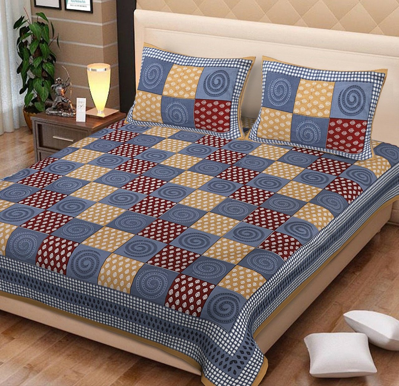 Sanganeri Mart Jaipuri Prints Cotton Bed sheet For Double Bed With Two Pillow Cover Size 85 x 95 Inch