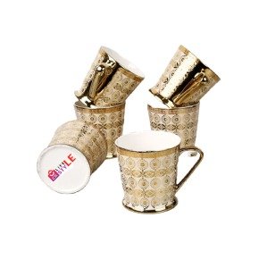 Golden Fine Bone China Tea and Coffee Mugs - Set of 6