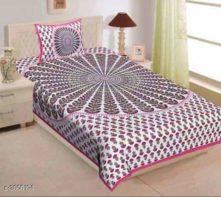 Sanganeri Mart Jaipuri Prints Cotton Bed sheet For Single Bed / Diwan Bed Sheet With One Pillow Cover Size 60 x 90 Inch