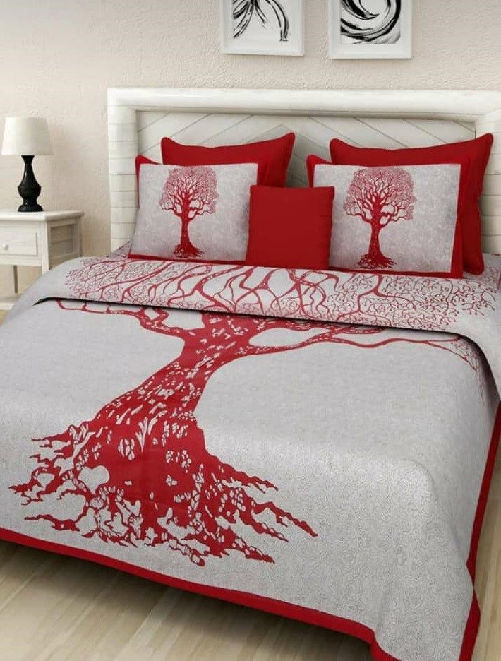 Sanganeri Mart Jaipuri Prints Cotton Bed sheet For Double Bed With Two Pillow Cover Size 85 x 95 Inch