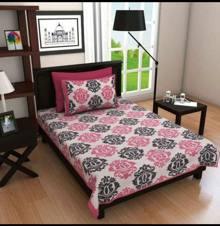 Sanganeri Mart Jaipuri Prints Cotton Bed sheet For Single Bed / Diwan Bed Sheet With One Pillow Cover Size 60 x 90 Inch