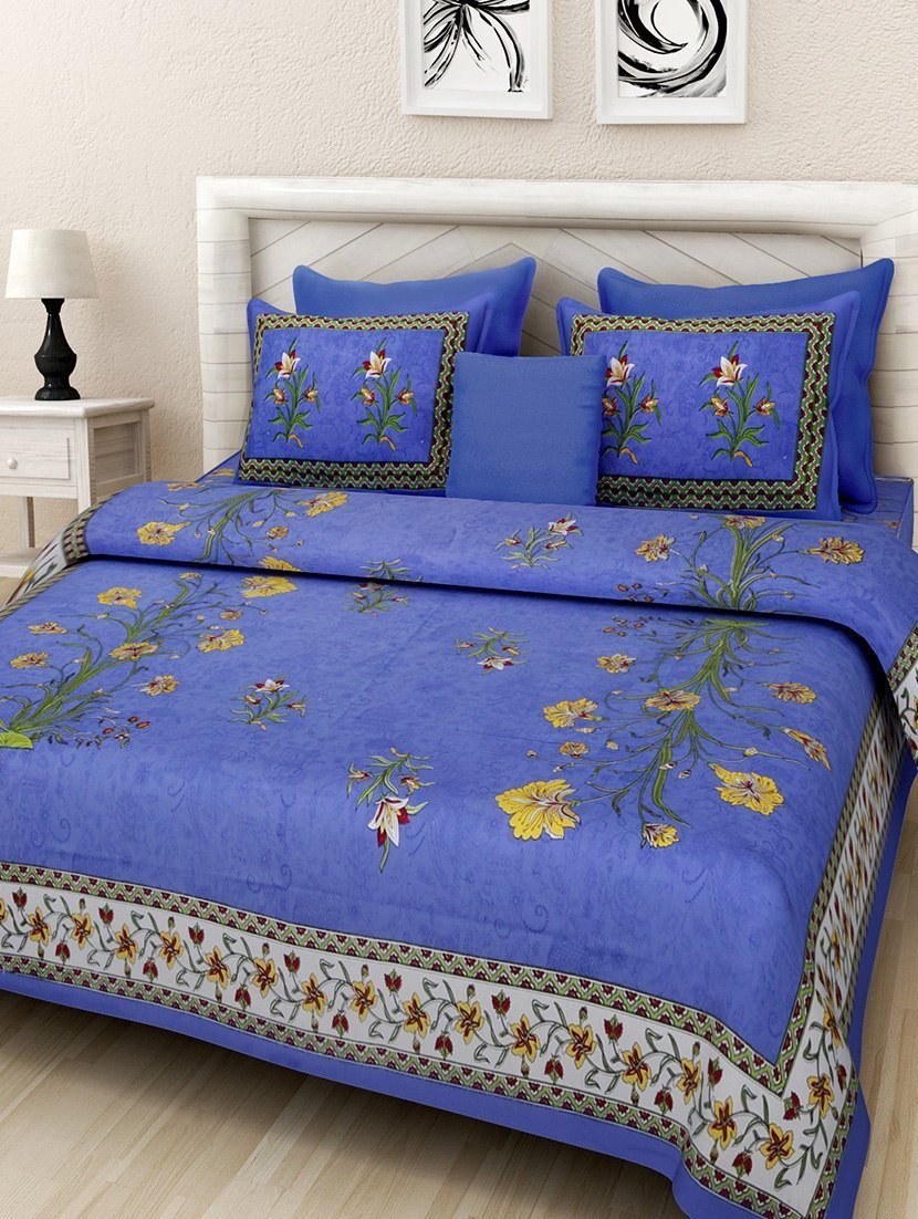 Jaipuri Prints Cotton Bed sheet For Double Bed With Two Pillow Cover Size 85 x 95 Inch