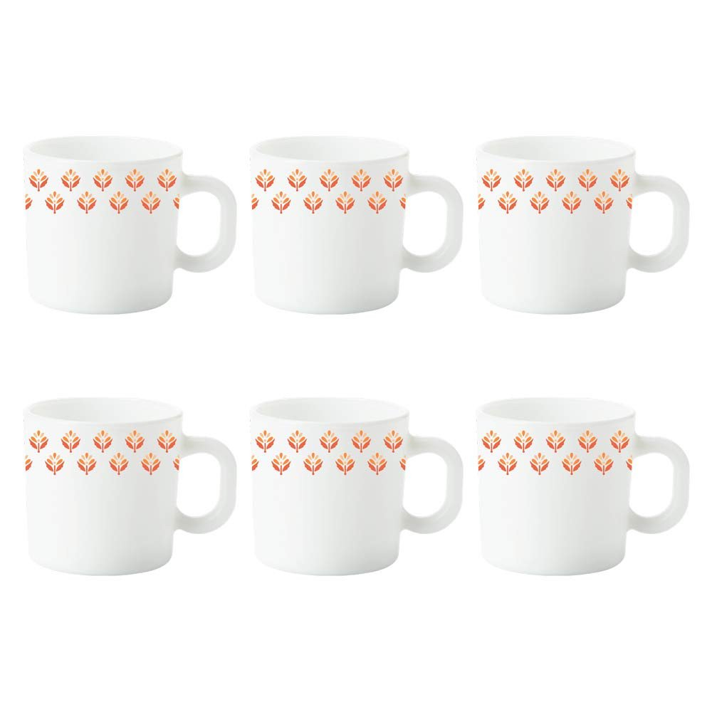 Larah by Borosil Gardenia Mug Set Set-100 ml x 6,Coffee Cups & Mugs