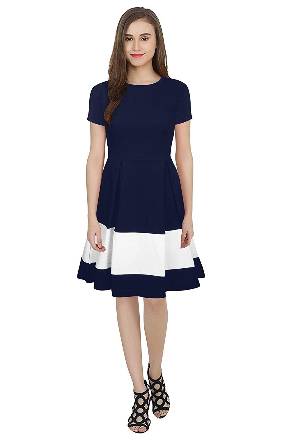 Women Skater White, Blue Dress