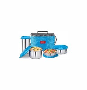 MILTON Delicious Combo Stainless Steel Insulated Tiffin, Set of 4, Blue