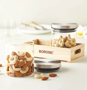 Borosil 2 Classic Jars w Wooden Tray 600ml+600 ml