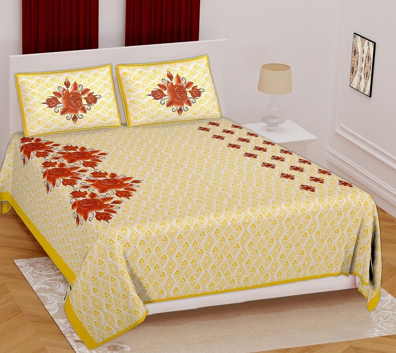 Sanganeri Mart Jaipuri Prints Cotton Bed sheet For Double Bed With Two Pillow Cover Size 85 x 95 Inch