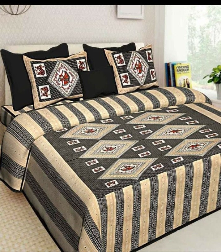 Sanganeri Mart Jaipuri Prints Cotton Bed sheet For Double Bed With Two Pillow Cover Size 85 x 95 Inch