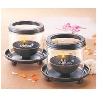 Borosil Decorative Antique Diya Lights (Medium, Set of 2)