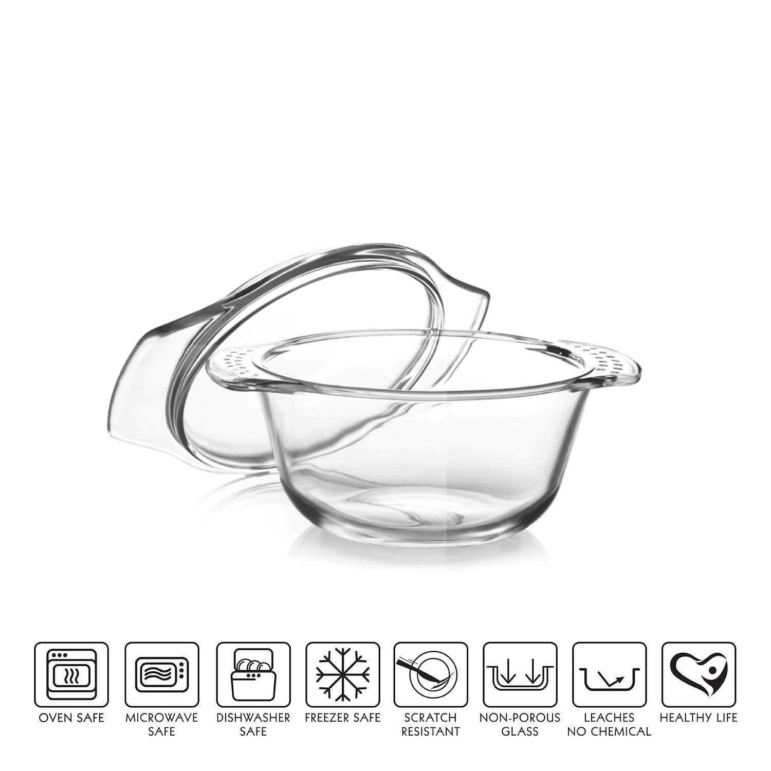 Cello Prego Angelica Round Glass Casserole with Lid, 1 Litre/20.7cm, Clear