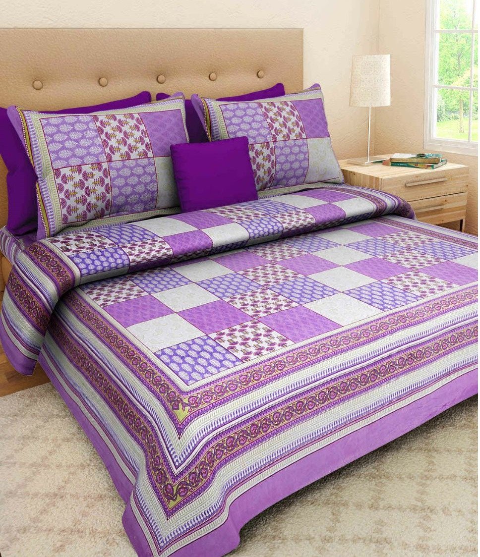 Sanganeri Mart Jaipuri Prints Cotton Bed sheet For Double Bed With Two Pillow Cover Size 85 x 95 Inch