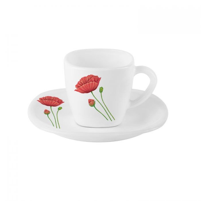 Cello Opalware Classic Collection Quadra Shape Cup Saucer Set Of 6 140 Ml