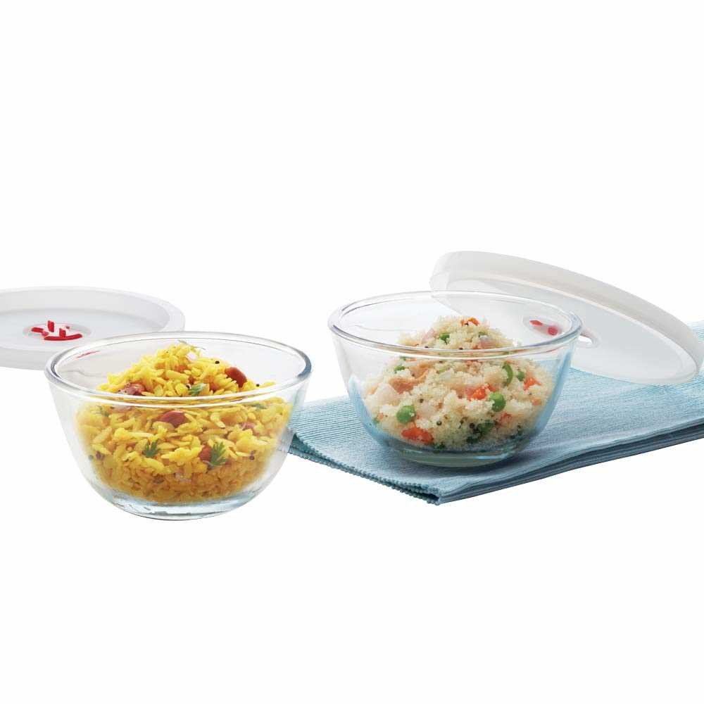 Borosil Basics Mixing Bowl with Lid Set of 2 (500 ml + 500 ml) Oven and Microwave Safe
