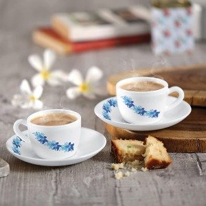 Cello Opalware Queen Cup and Saucer Set - 12 Piece, Blue Swirl