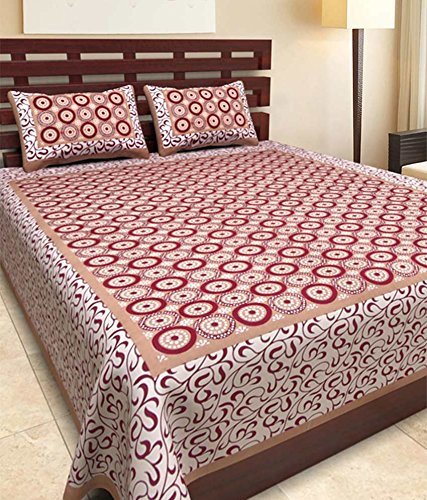 Jaipuri Prints Cotton Bed sheet For Double Bed With Two Pillow Cover Size 85 x 95 Inch