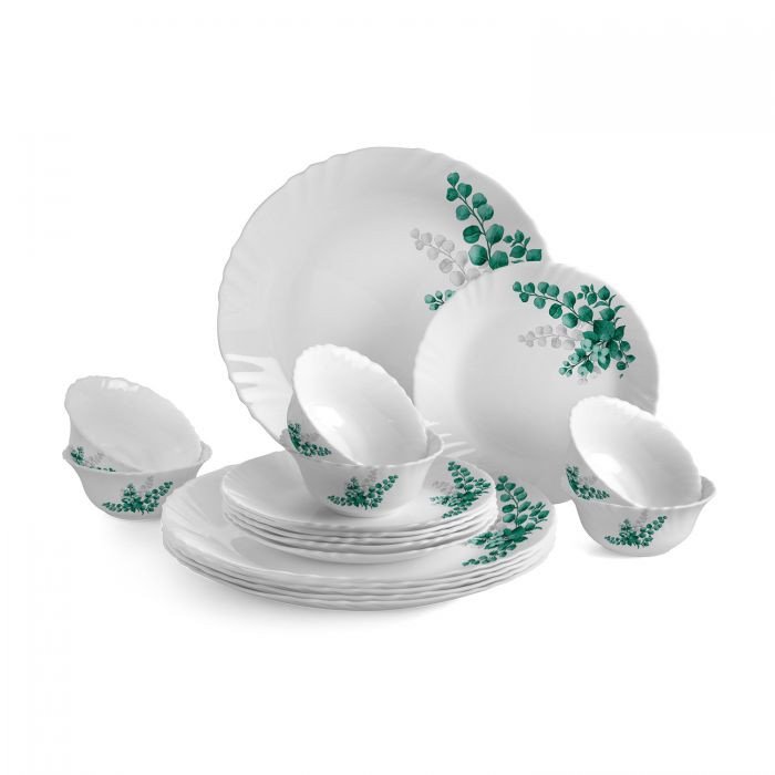Cello Aqua Leaves Dinner Set Opal Dinnerware Imperial Collection 18 Pcs (Component)