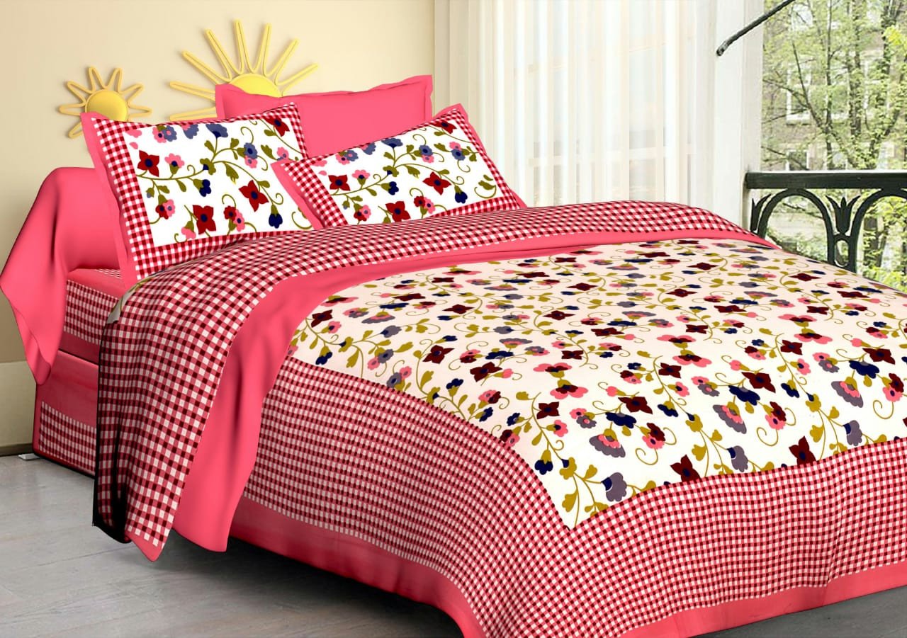 Jaipuri Prints Cotton Bed sheet For Double Bed With Two Pillow Cover Size 85 x 95 Inch