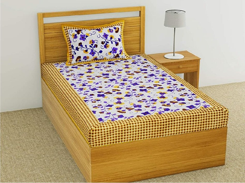 Sanganeri Mart Jaipuri Prints Cotton Bed sheet For Single Bed / Diwan Bed Sheet With One Pillow Cover Size 60 x 90 Inch