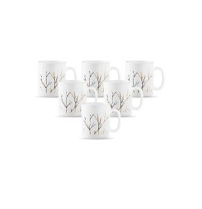 La Opala Diva Opal Glass Coffee Mug Set - 6 Piece Cylinder Regular Collection in Golden Fall and White